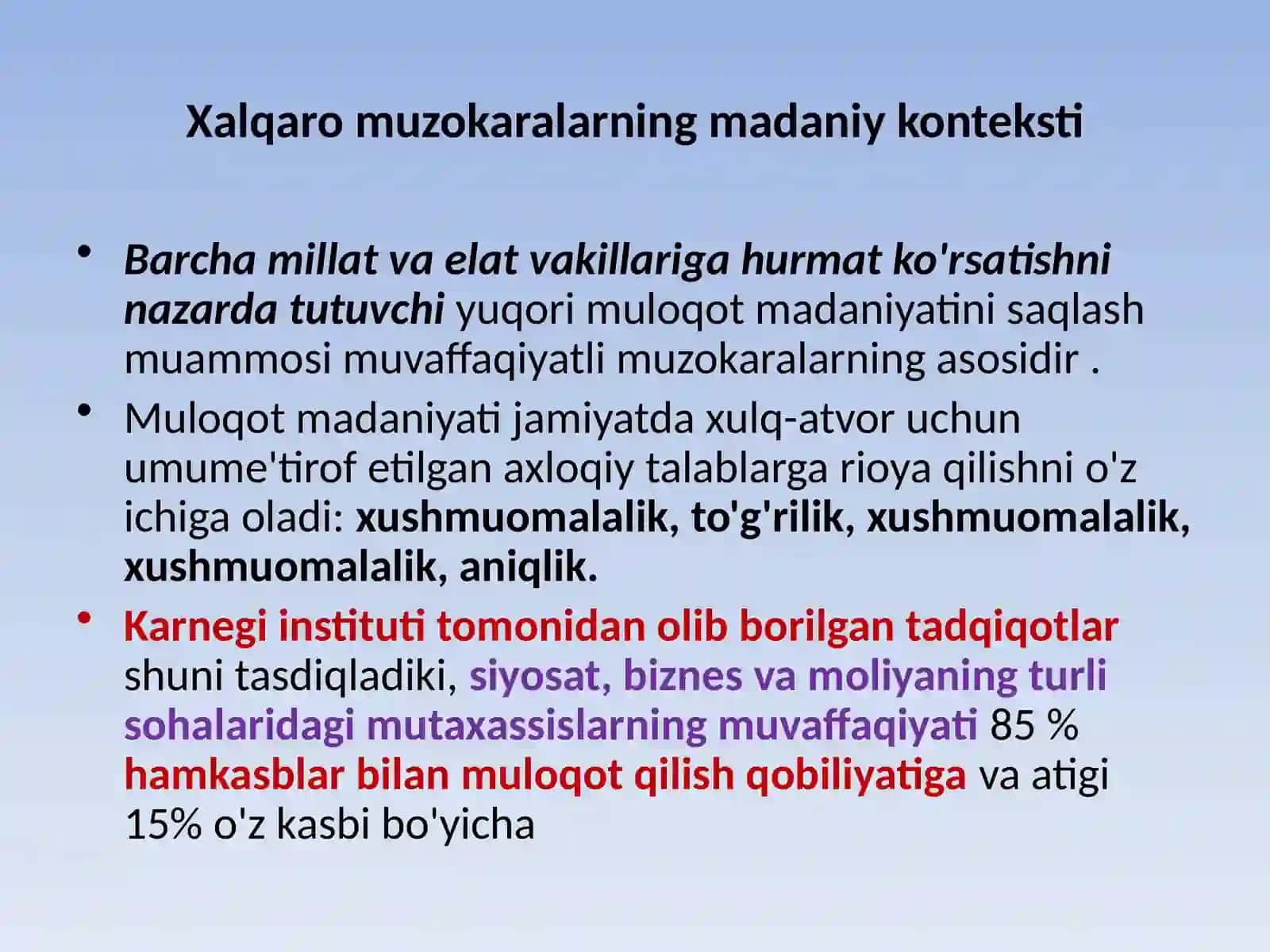 Muzokaralar jarayonida muloqot madaniyati:verbalvanon-verbalmuloqotning o'ziga xos xususiyatlari 4