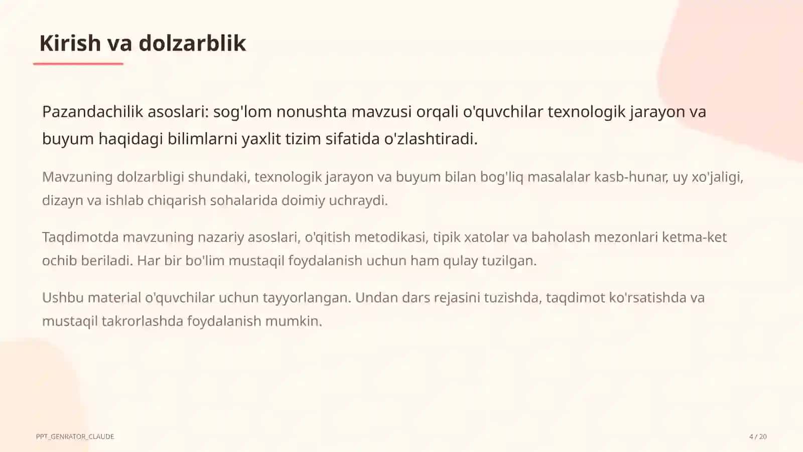 Pazandachilik asoslari: sog'lom nonushta (5-sinf) 4