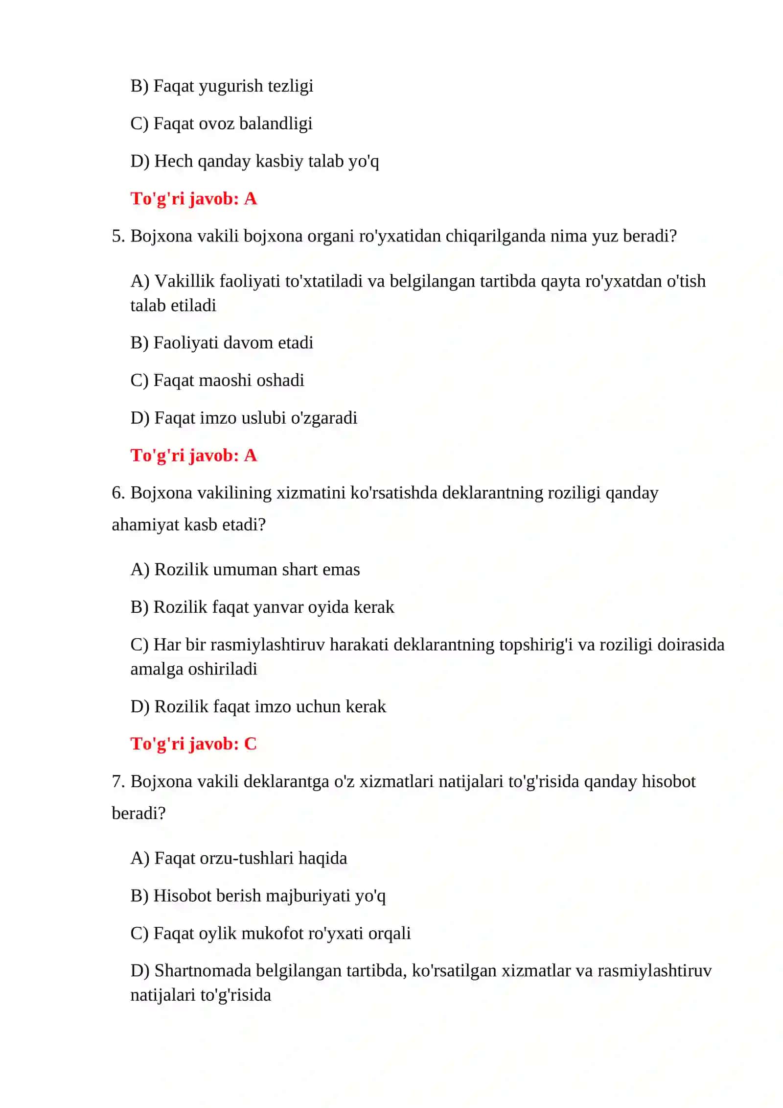 BOJXONA DEKLARATSIYASI BO'YICHA SAVOLLAR 4
