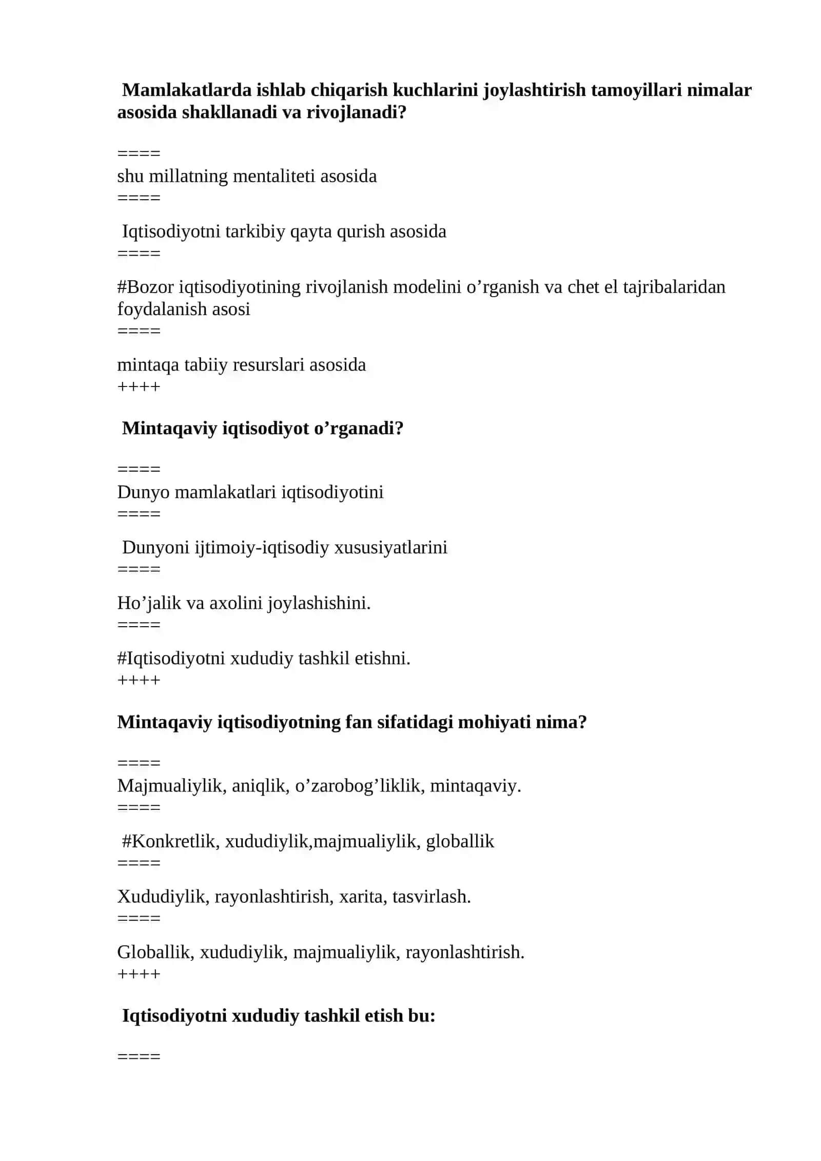 Mintaqaviy Iqtisodiyoti Testlar 4