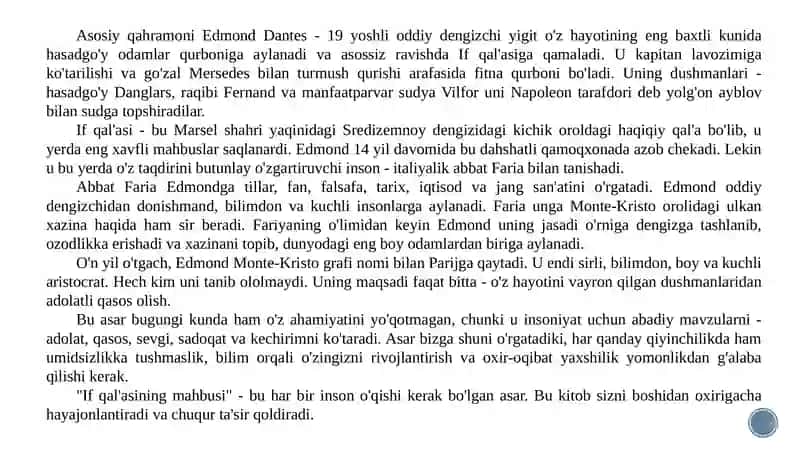 AleksandrDyuma. „Ifqal’asiningmahbusi“asari 4