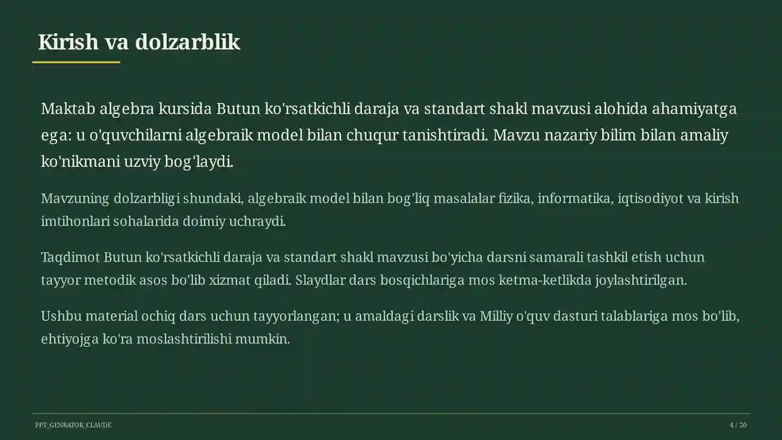 Butun ko'rsatkichli daraja va standart shakl (8-sinf) 4