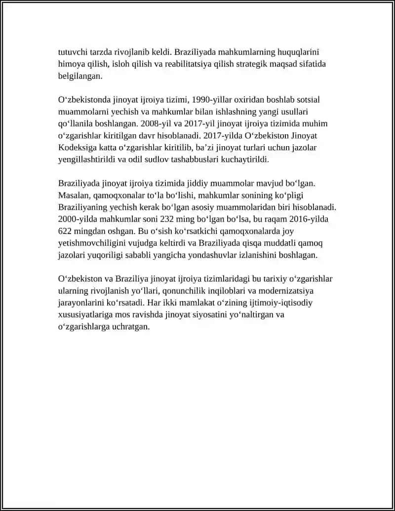 ÓZBEKISTON VA BRAZILIYA JINOYAT IJROIYA QONUNSHILIGINI TAQQOSLASH 4