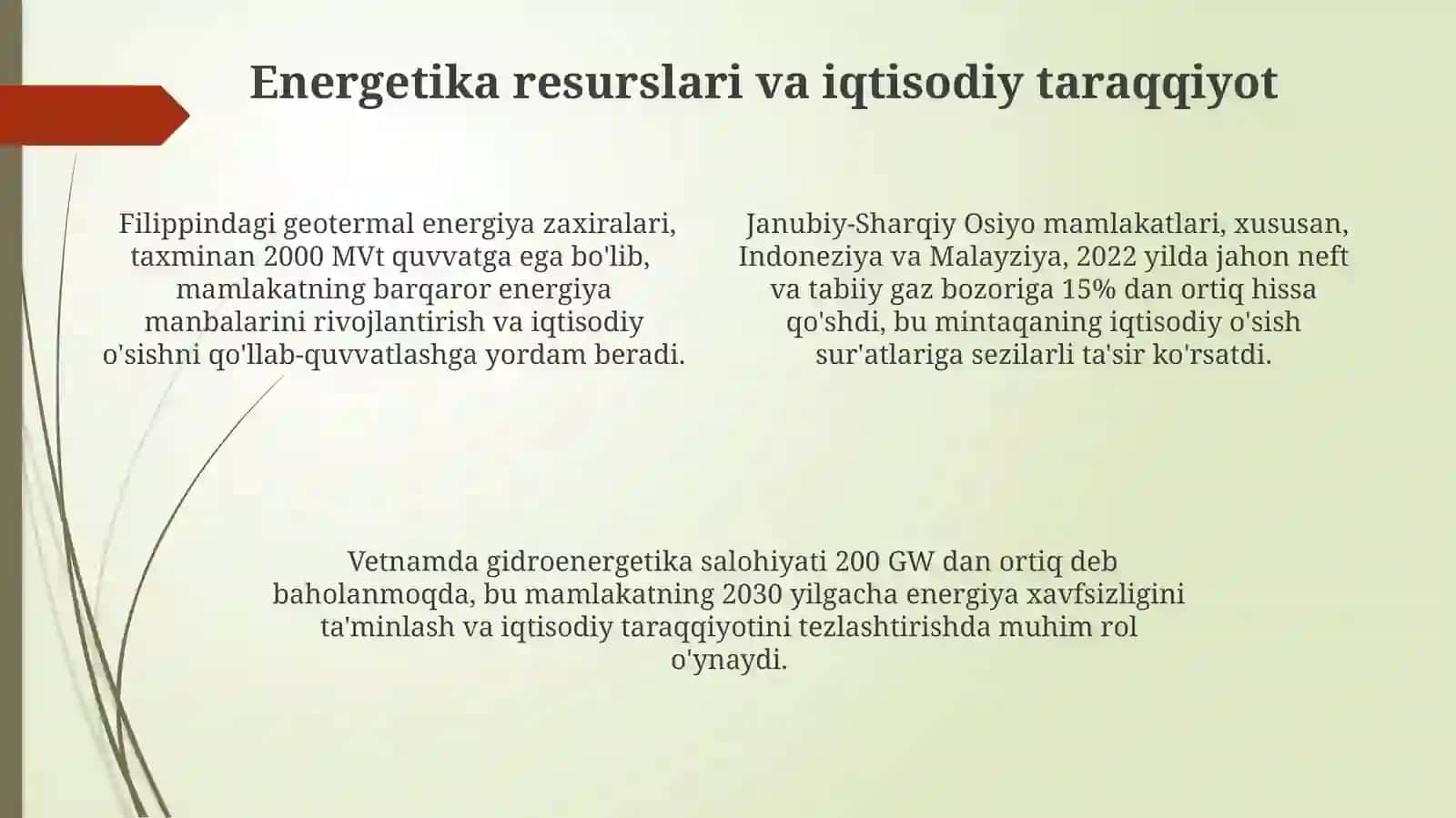 Janubiy-Sharqiy Osiyoning tabiiy resurslari va uning iqtisodiy rivojlanishga ta'siri 4