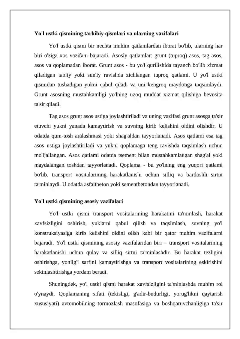 Yo'l ustki qismlarining mustahkamligi va bardoshliligi 4