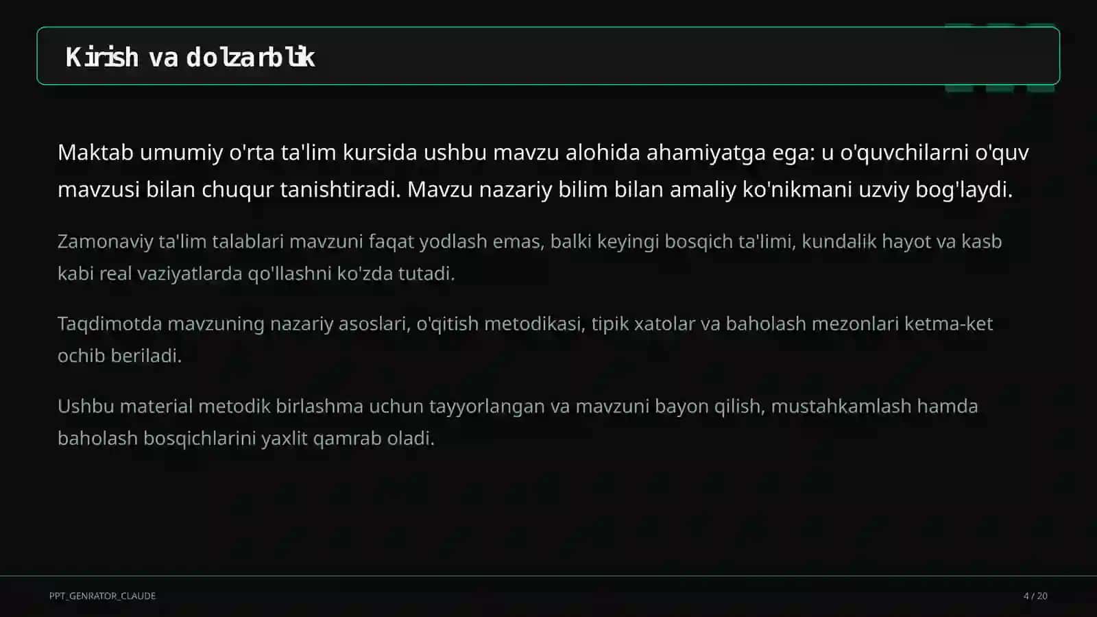Dolzarb mavzular — maktab va o'qituvchilar (2026) 4