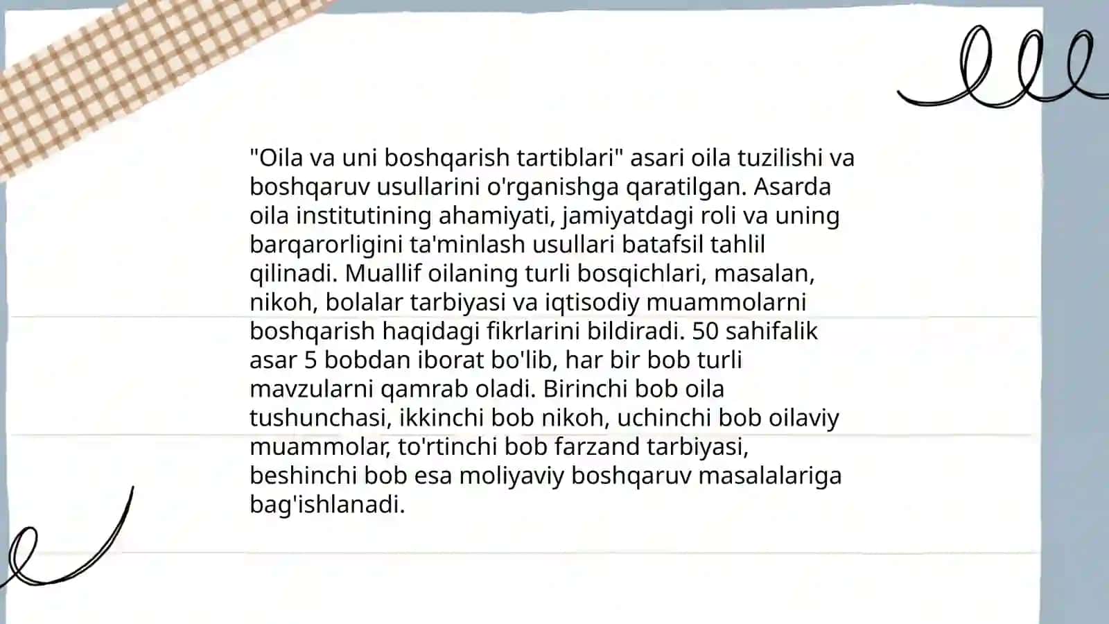 Abdurauf Fitratning ''oila va uni boshqarish tartiblari '' asarini oʻrganish va tadbiq etish 4