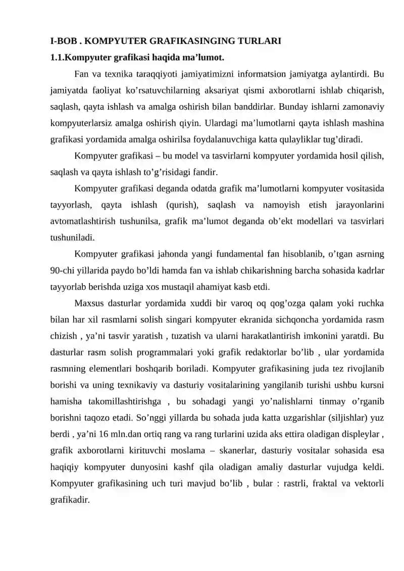 Kompyuter grafikasi tushunchasi, uning turlari va grafik formatlarning moslashuvi 4