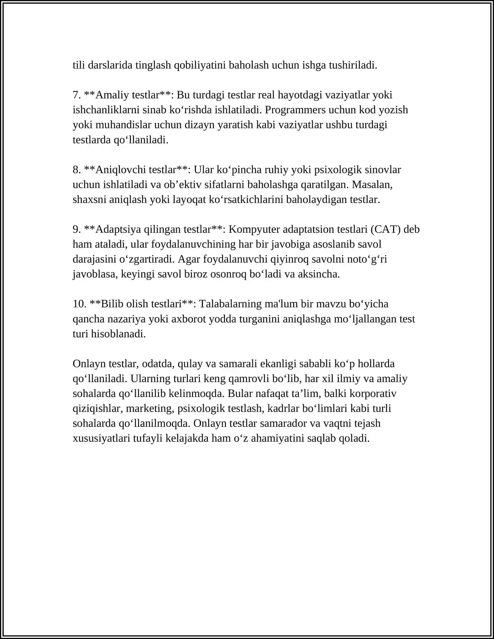 ONLAYN TESTLAR 4
