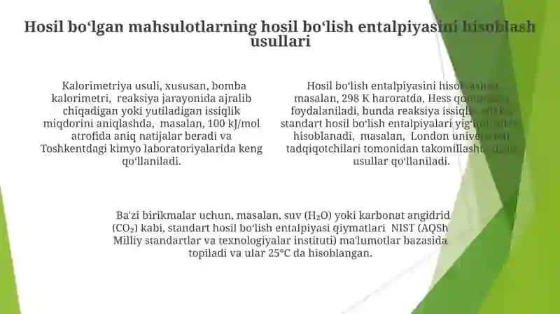 Yonish mahsulotlari entalpiyalarini hisoblash 4