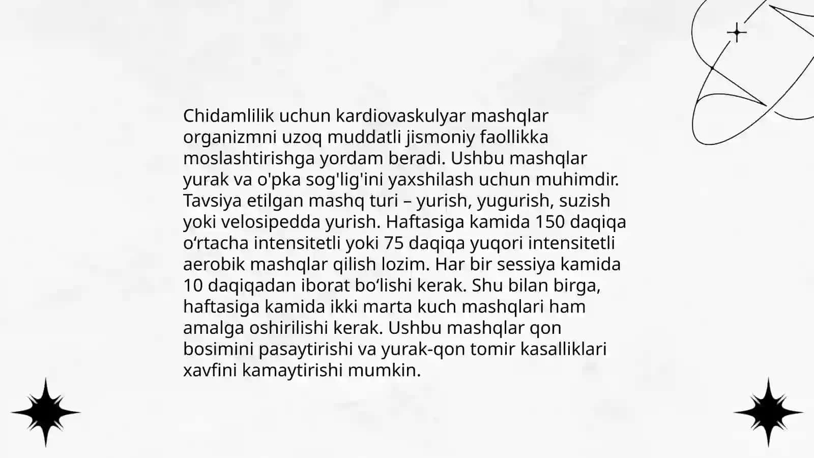 Gimnastikachilarning umumiy jismoniy sifatlarini (tezlokni, chidamlilikni, chaqqonlikni) tarbiyalashga qaratilgan mashgʻulot oʻtkazish 4