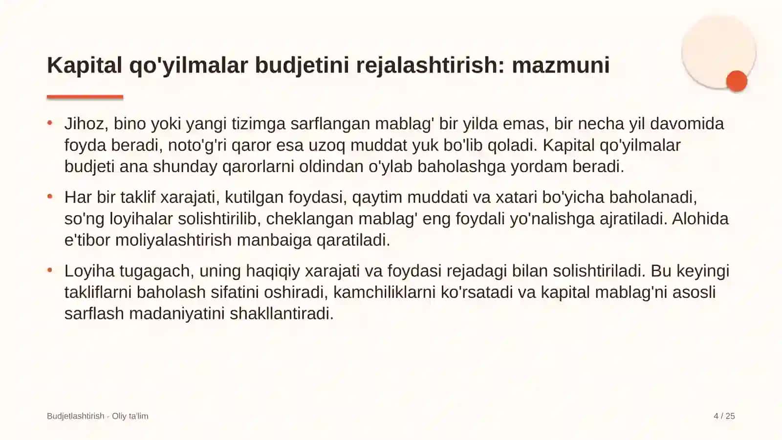 Butik-mehmonxonalarda kapital qo'yilmalar budjetini rejalashtirish 4