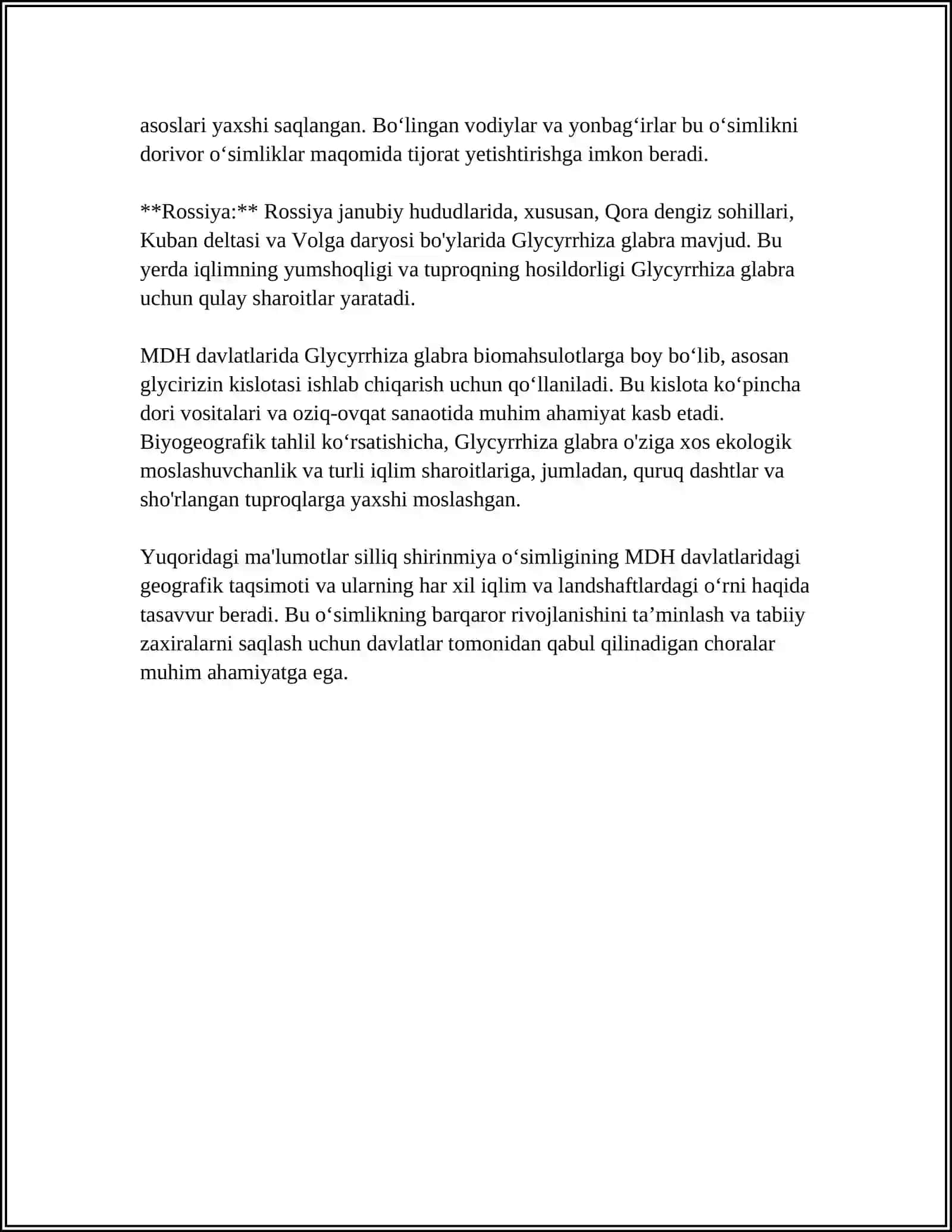 SILLIQ SHIRINMIYA - GLYCYRRHIZA GLABRA BOʻYICHA MDH DAVLATLARIDA OLIB BORILGAN TADQIQOTLAR 4