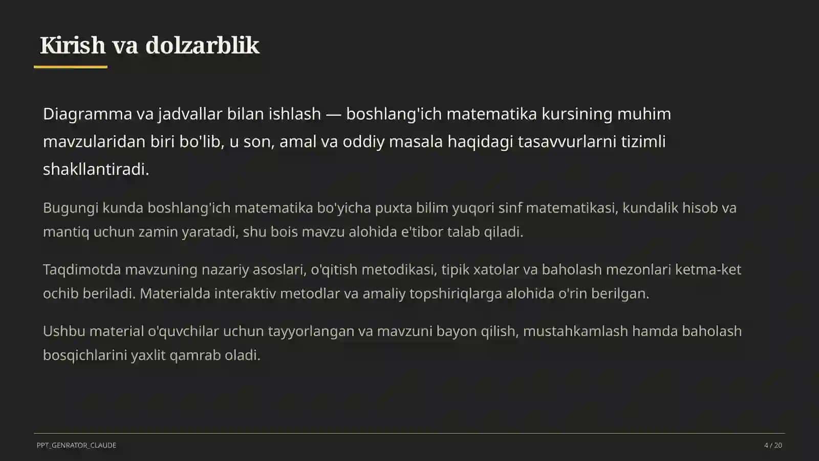 Diagramma va jadvallar bilan ishlash (4-sinf) 4