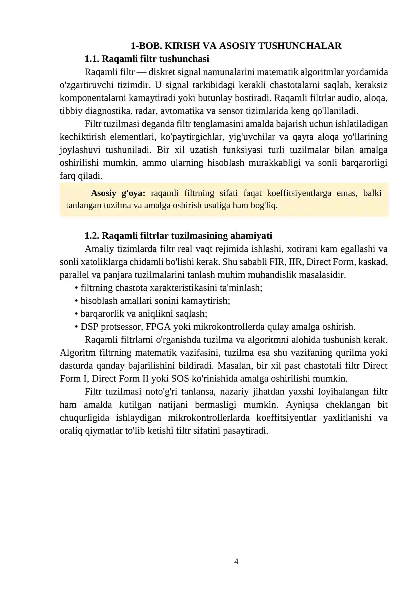 Raqamli filtrlar tuzilmalari 4