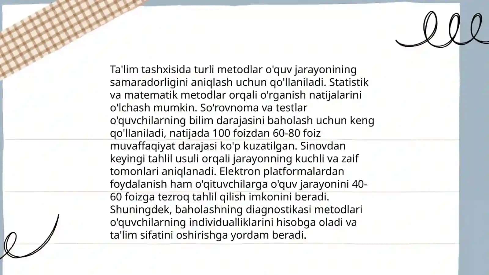 Ta'lim metodlari va vositalari. Ta'limni tashxis etish 4