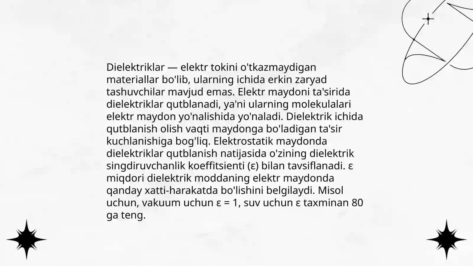 Elektrostatik maydondagi dielektriklar va o'tkazgichlar 4