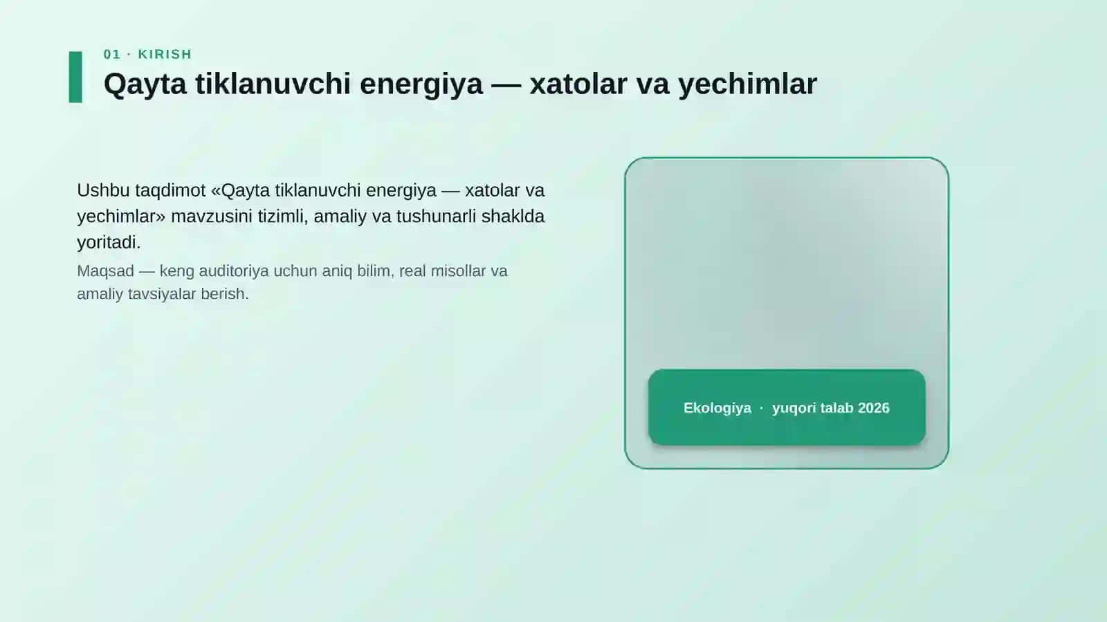 Qayta tiklanuvchi energiya — xatolar va yechimlar 4