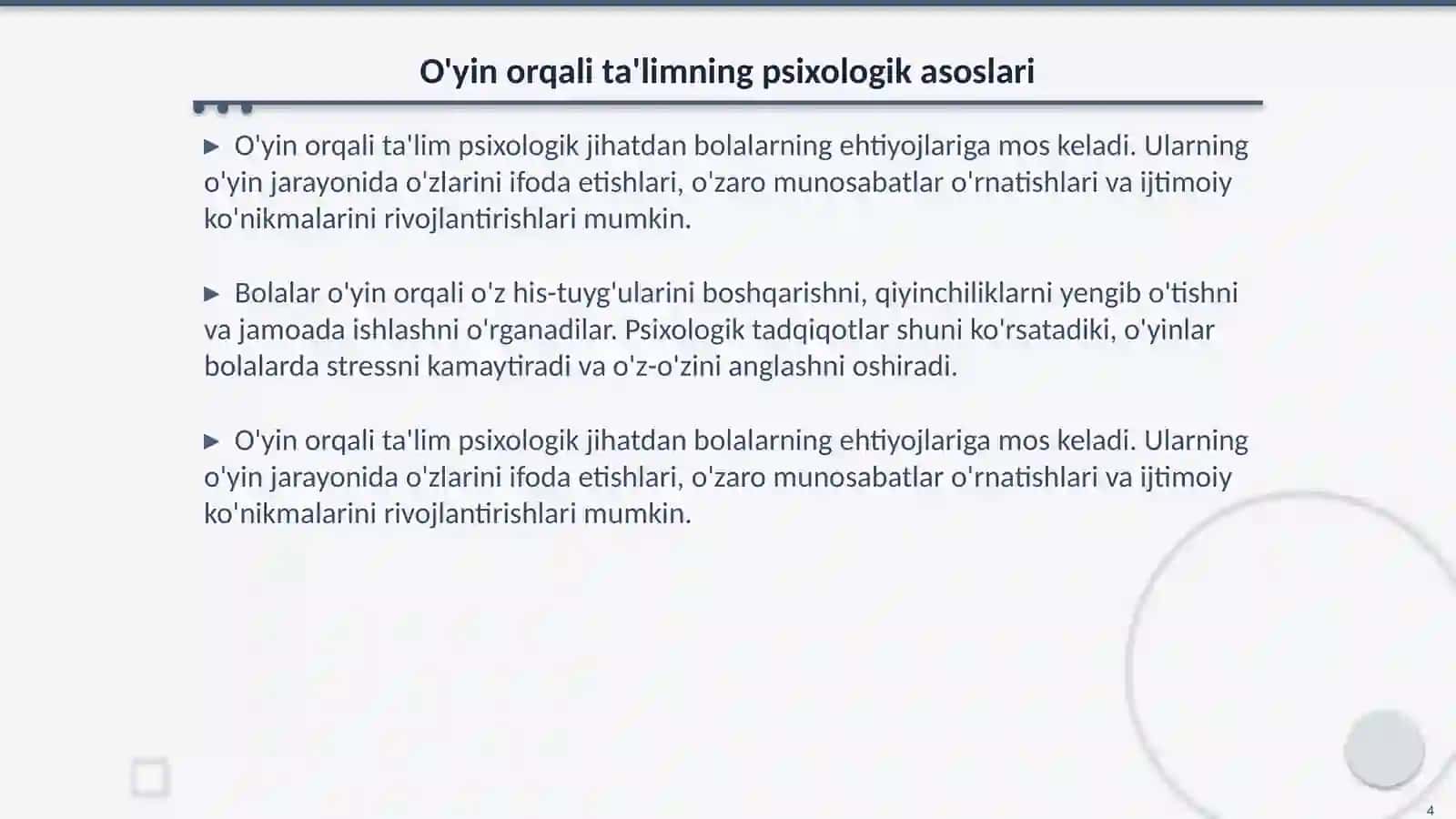 Maktabgacha ta‘limda o‘yin orqali ta‘lim-tarbiya jarayonini tashkil etish 4