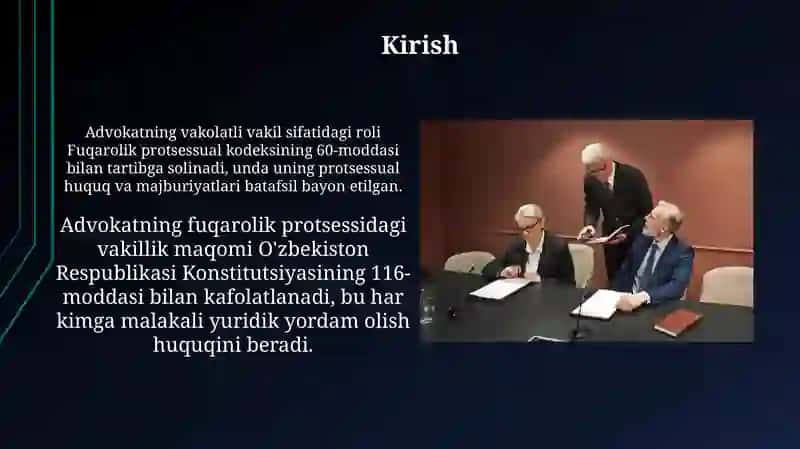 Advokatning fuqarolik sud ishlarini yuritishda vakil sifatidagi huquqiy maqomi 4