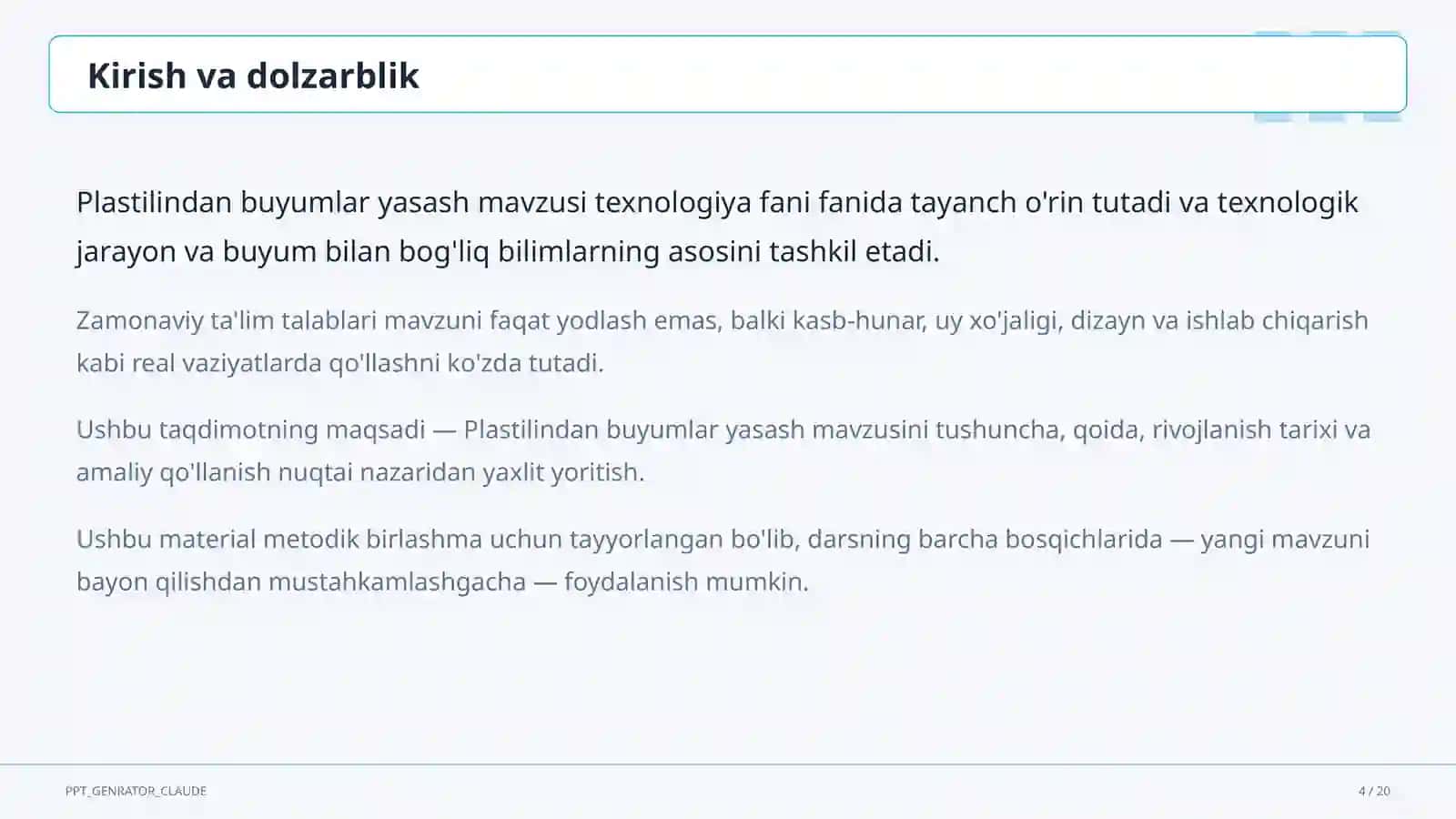 Plastilindan buyumlar yasash (1-sinf) 4