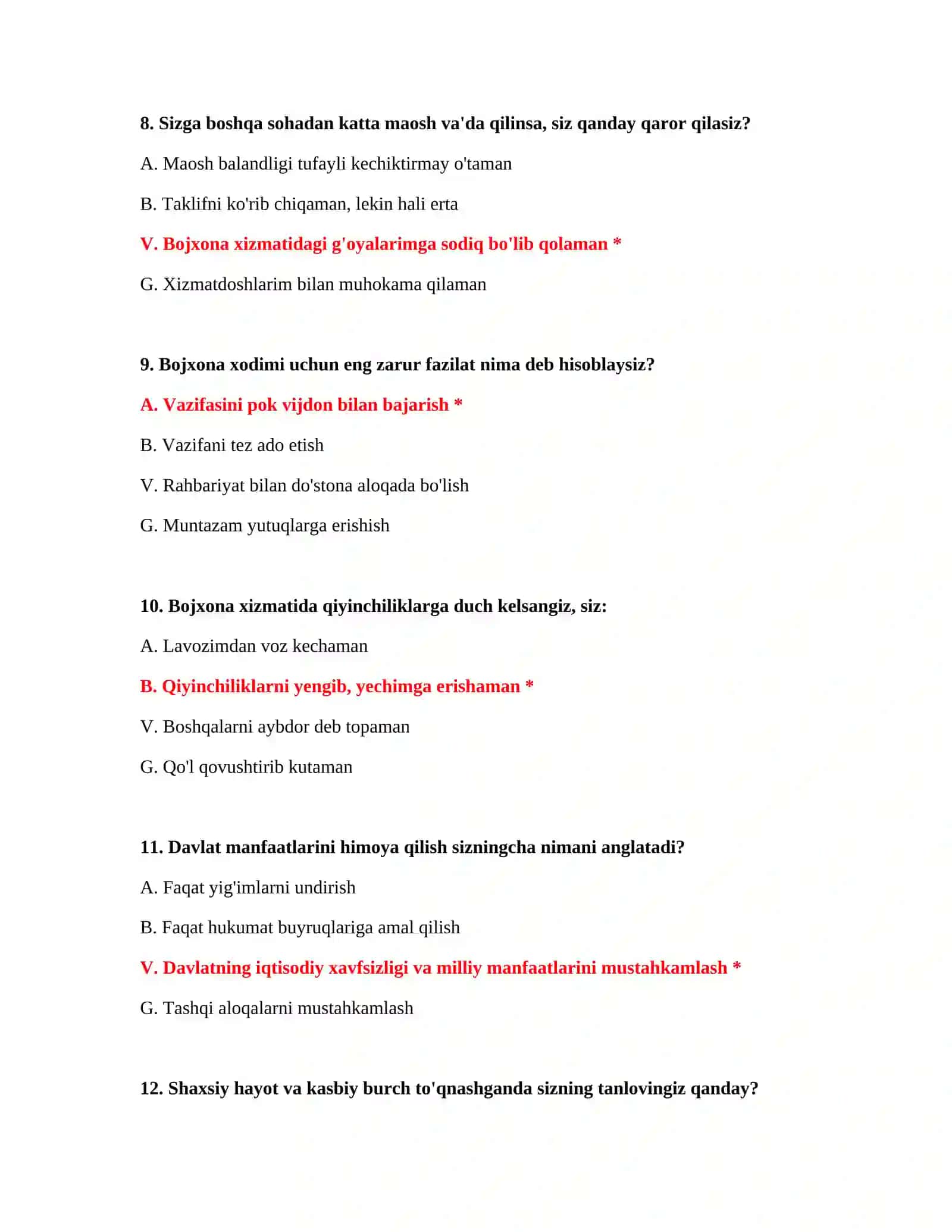 TIF test savollari bojxona 4