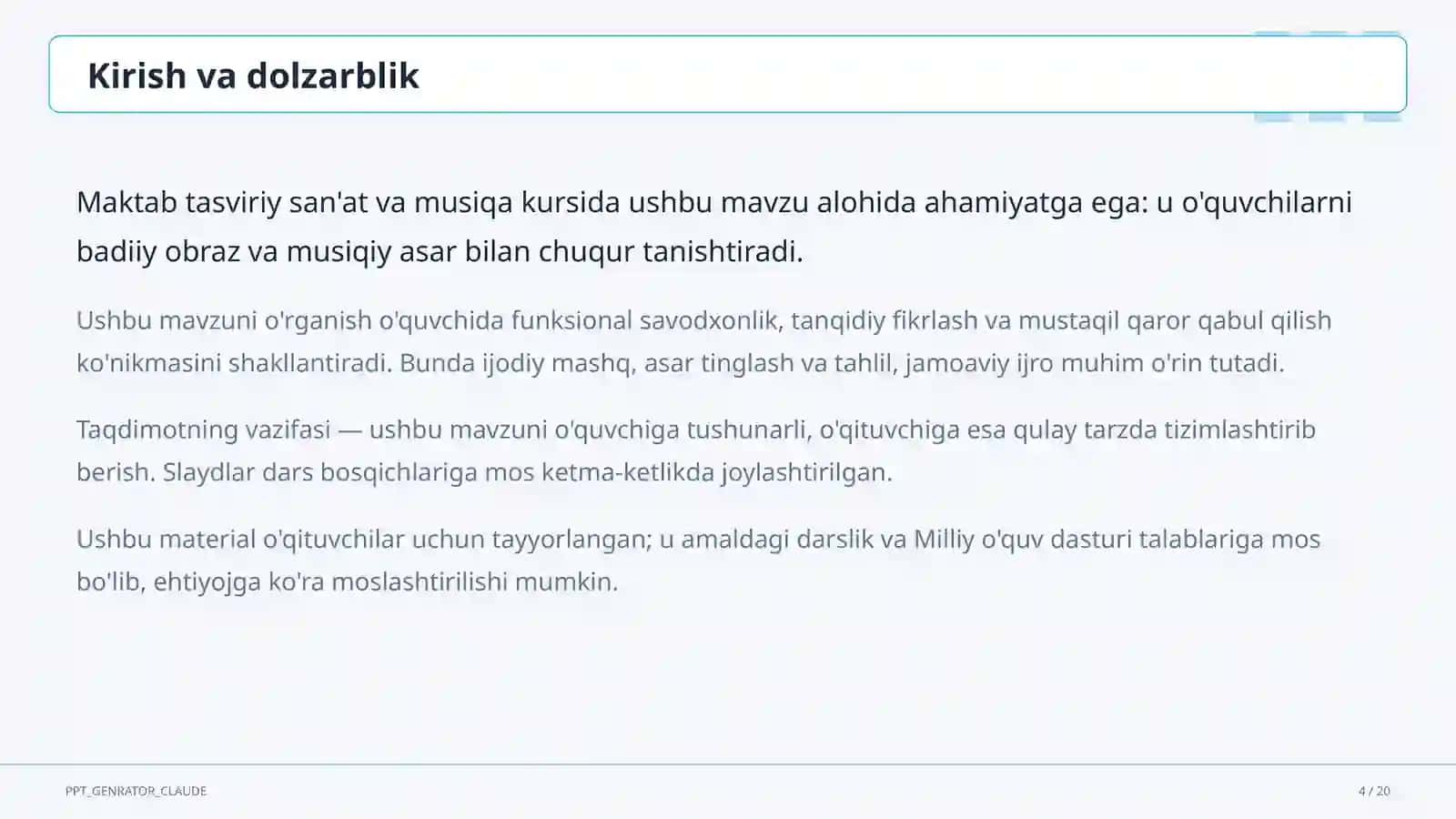 Tasviriy san'at va musiqa (1–7) — o'qituvchilar uchun 4