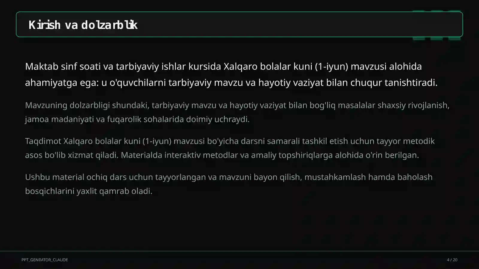 Sinf soati va tarbiyaviy tadbirlar 4