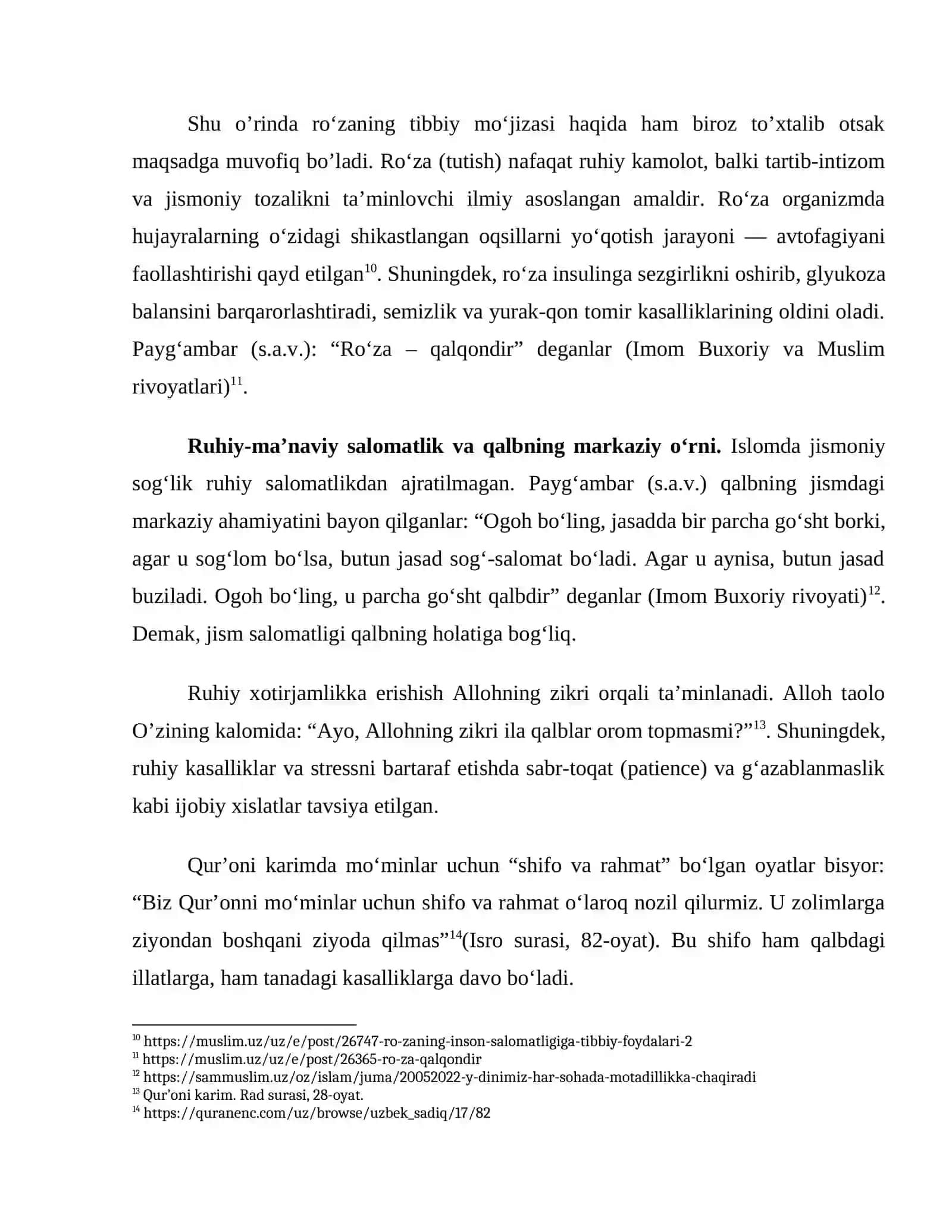QUR'ON VA HADISLARDA TIBBIY MASALALAR: ISLOMDA SALOMATLIK KONSEPSIYASI 4