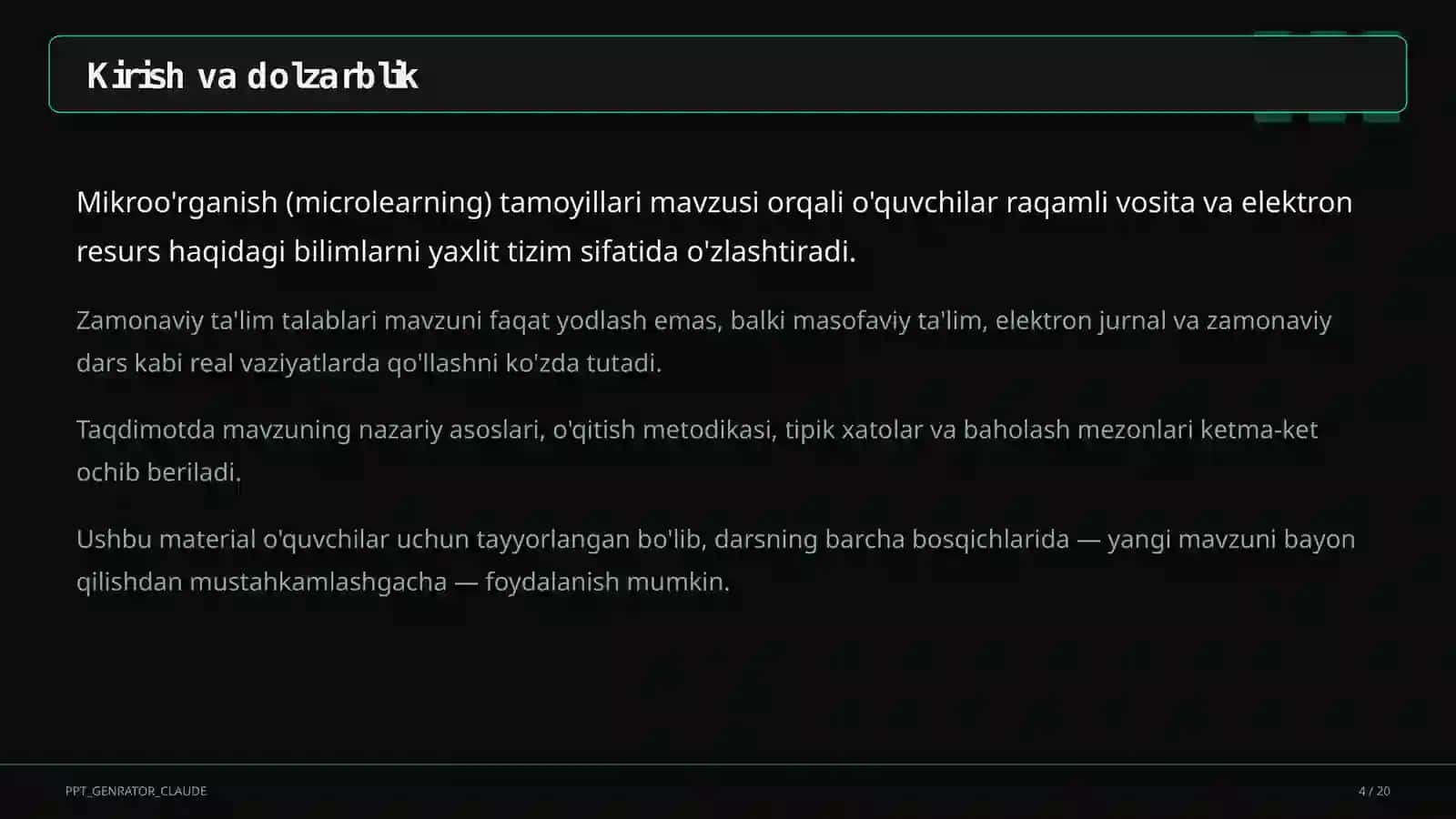 Mikroo'rganish (microlearning) tamoyillari 4