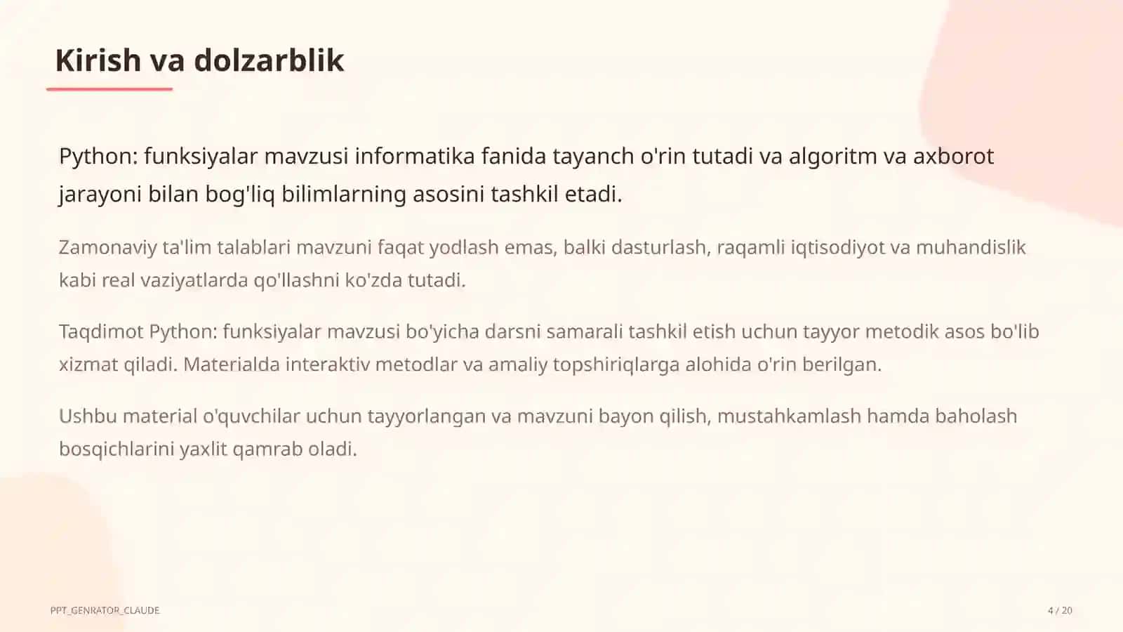 Python: funksiyalar (9-sinf) 4