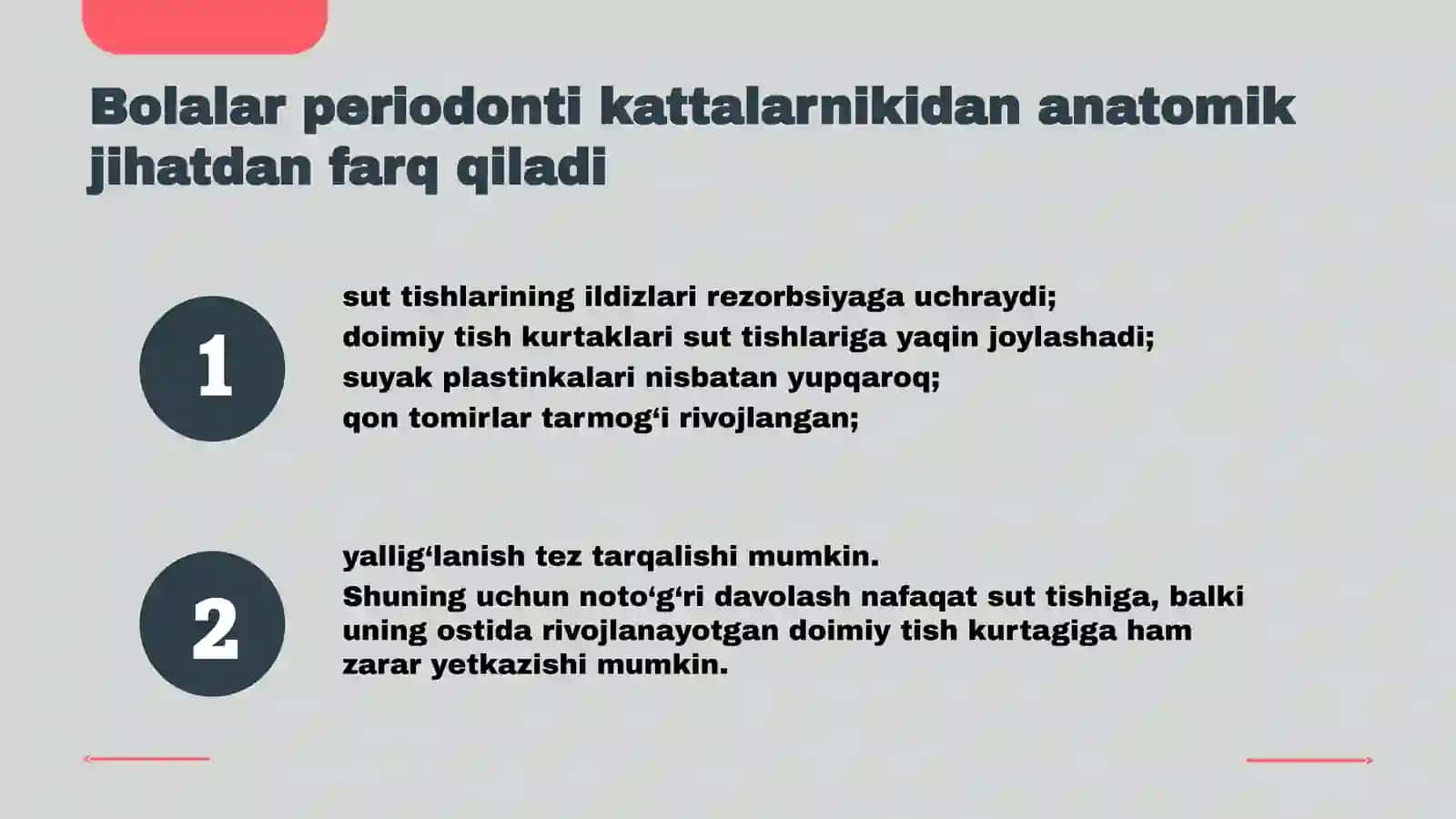O‘TKIR PERIODONTITLARNI SHAKLLANMAGAN SUT VA DOIMIY TISHLARDA DAVOLASH PAYTIDA VA DAVOLANGANDAN SO‘NG YUZAGA KELISHI MUMKIN BO‘LGAN ASORATLAR 4