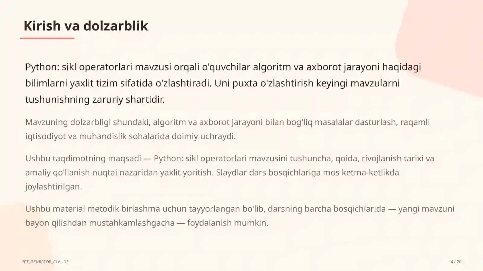 Python: sikl operatorlari (8-sinf) 4