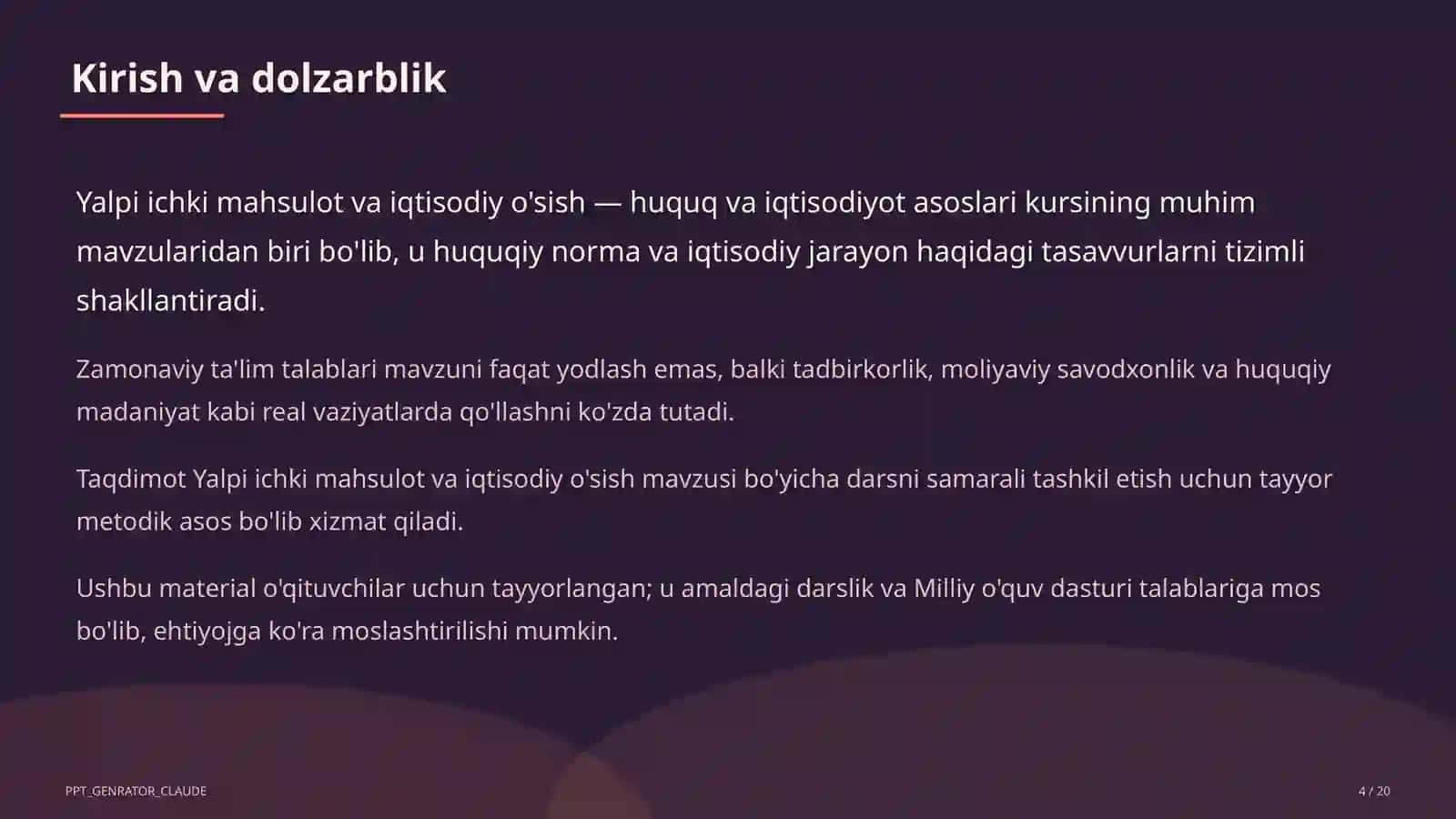 Huquq va iqtisodiyot asoslari (9– 11) — o'qituvchilar uchun 4