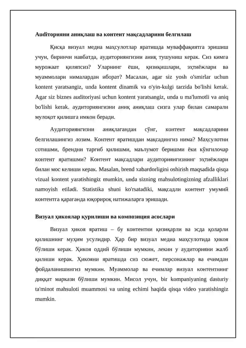Qisqa vizual media mahsulotlar yaratish asoslari 4