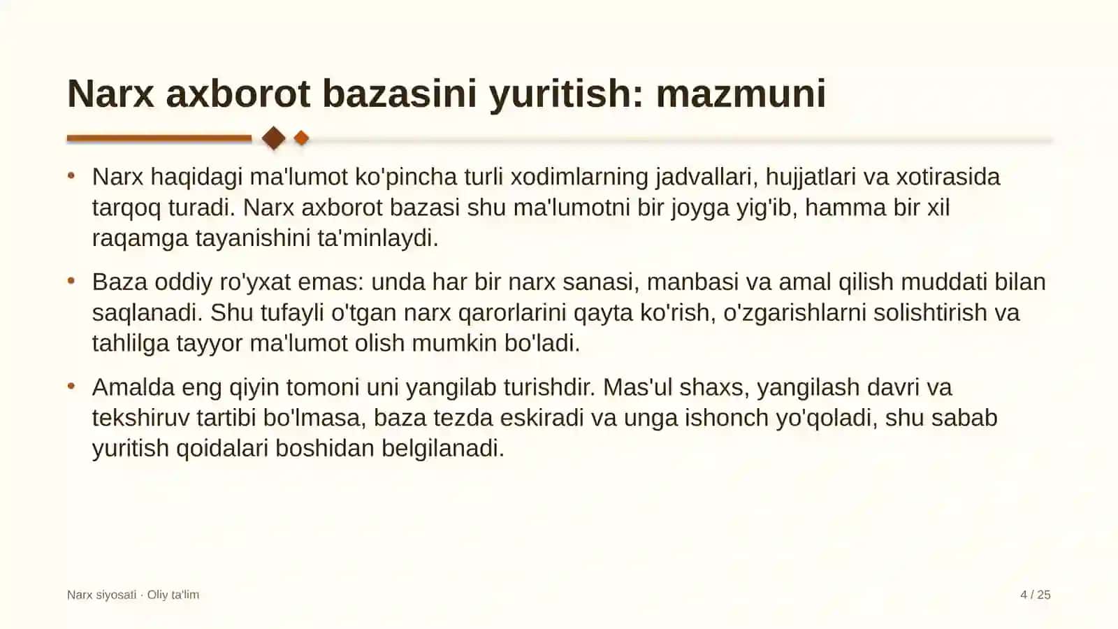 shahar yo'lovchi transportida narx axborot bazasini yuritish 2525 4