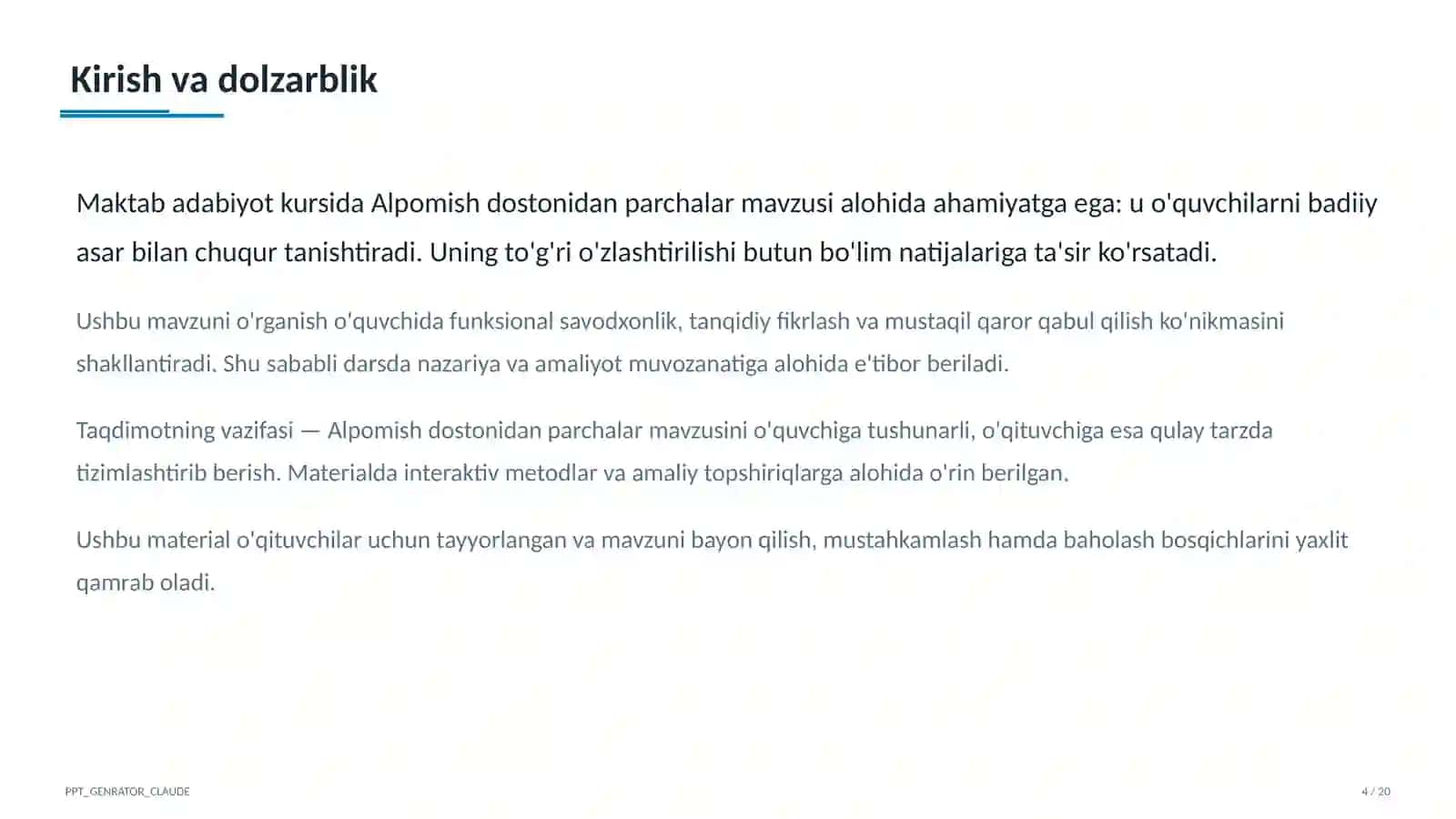 Alpomish dostonidan parchalar (5-sinf) 4