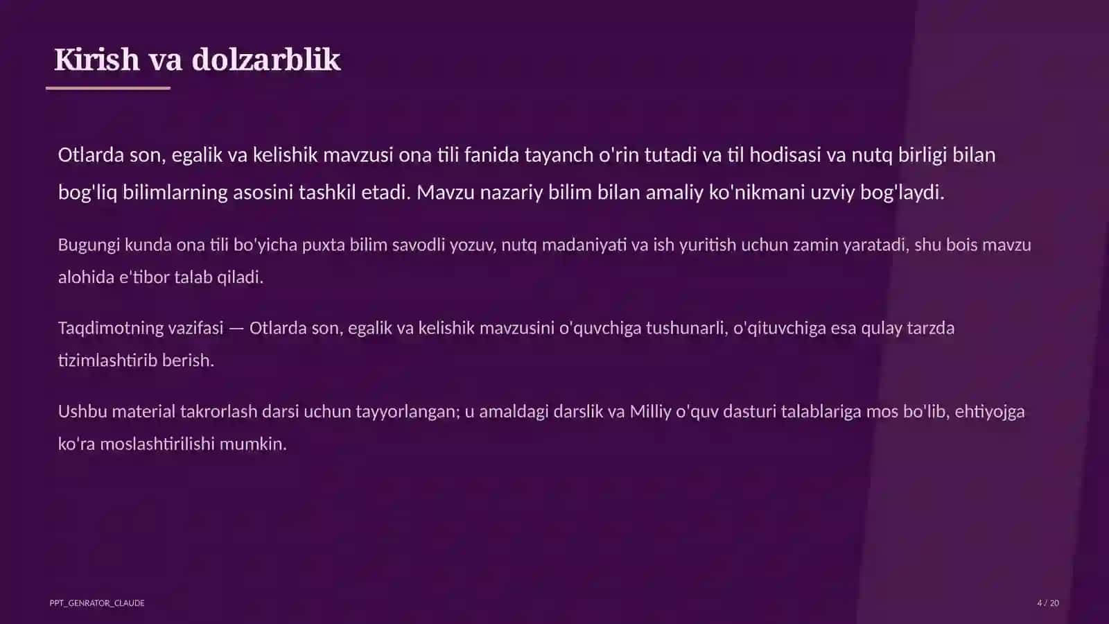Otlarda son, egalik va kelishik (6-sinf) 4