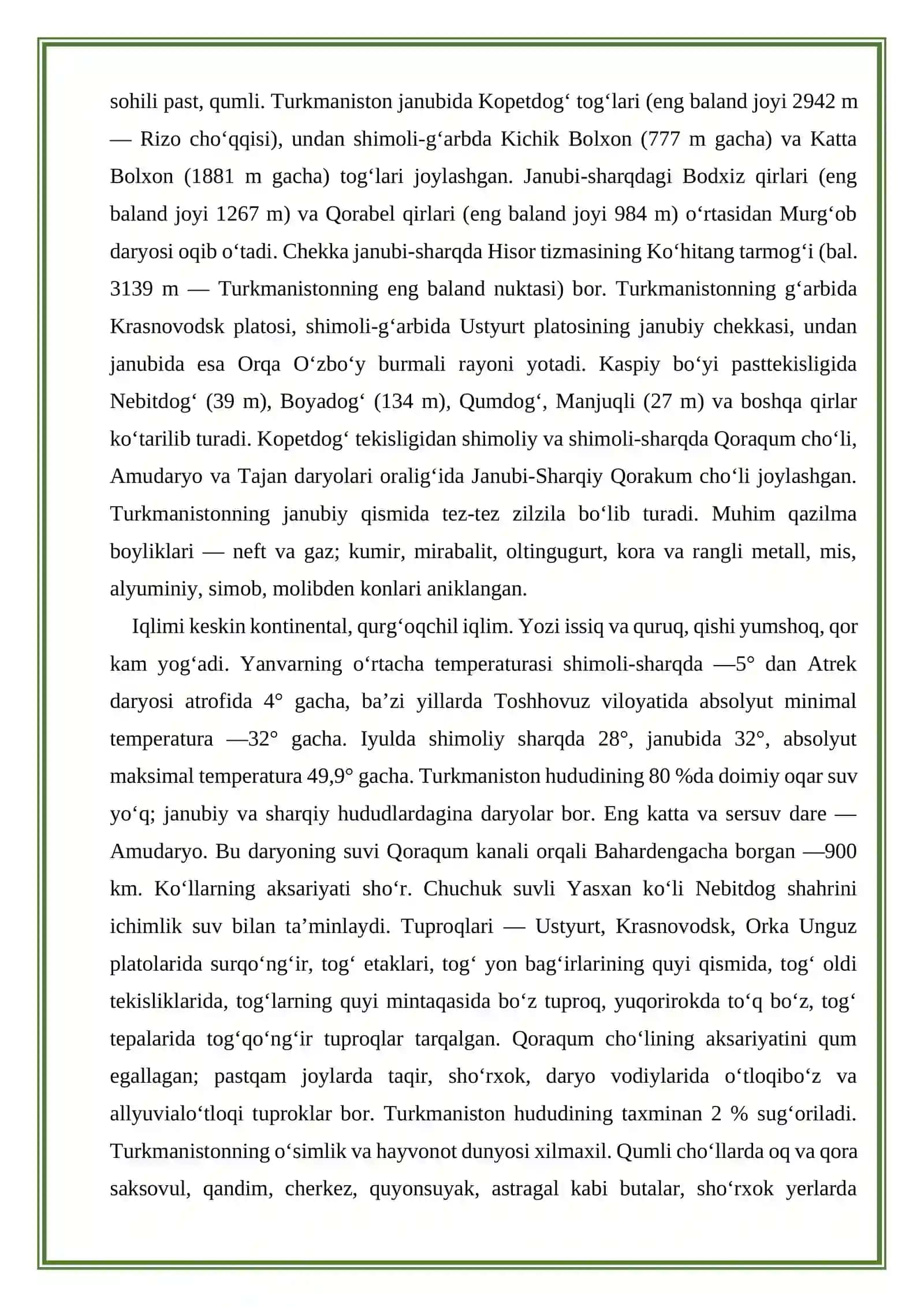 Turkmanistonning ekalogik boshqaruvi ekalogik nazorat va Òzbekiston bilan ekalogik hamkorligi 4