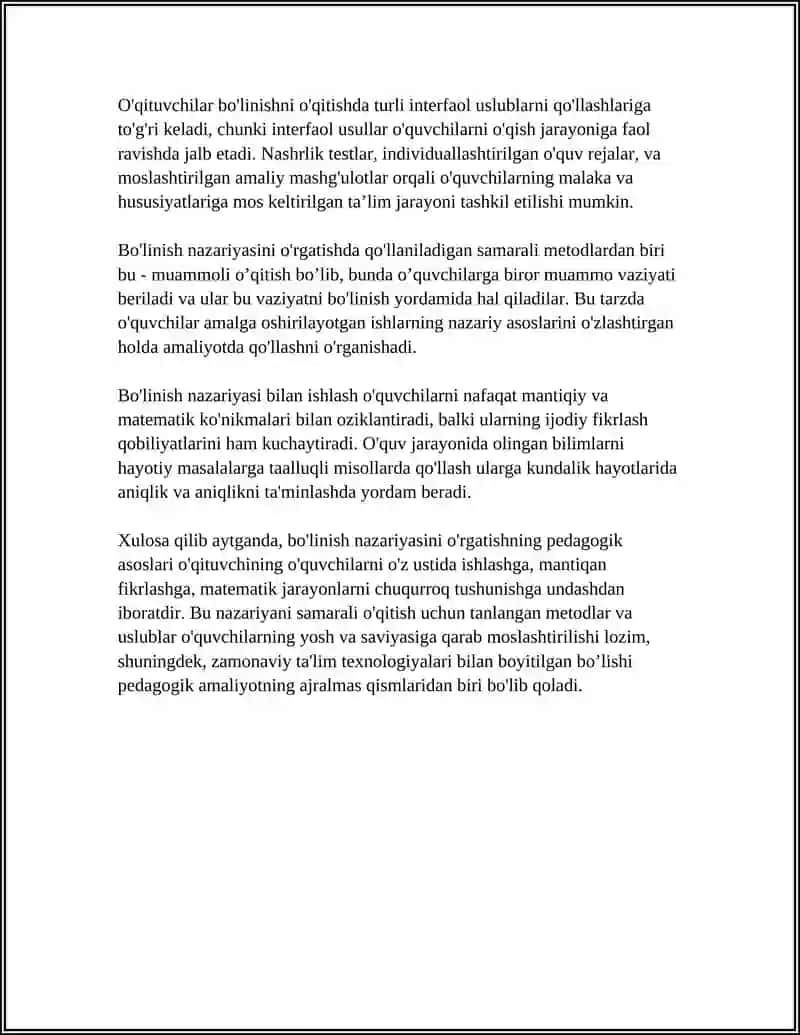 BO'LINISH NAZARIYASINI O'QITISH METODIKASI 4