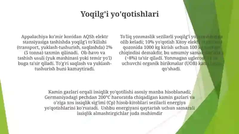Qattiq yoqilg'ini yonishdagi yo'qotishlarni hisoblash 4