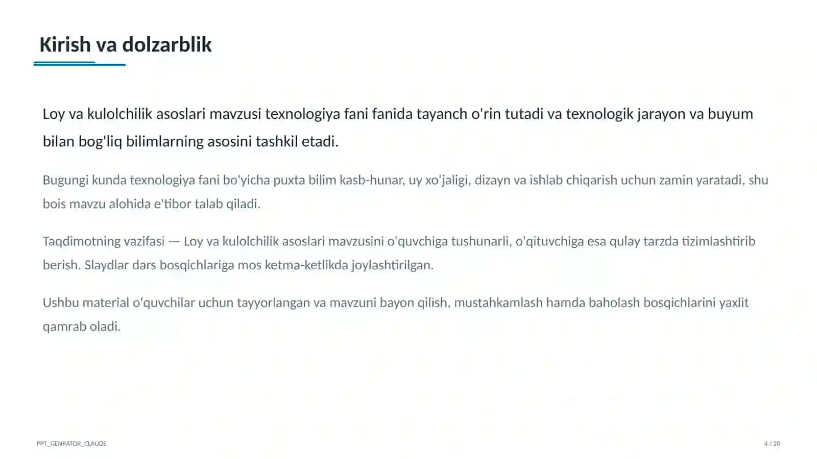 Loy va kulolchilik asoslari (4-sinf) 4