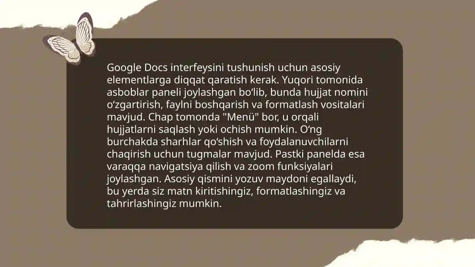 Google doce imkoniyatlari bilan tanishish. Google doce bilan ishlash 4