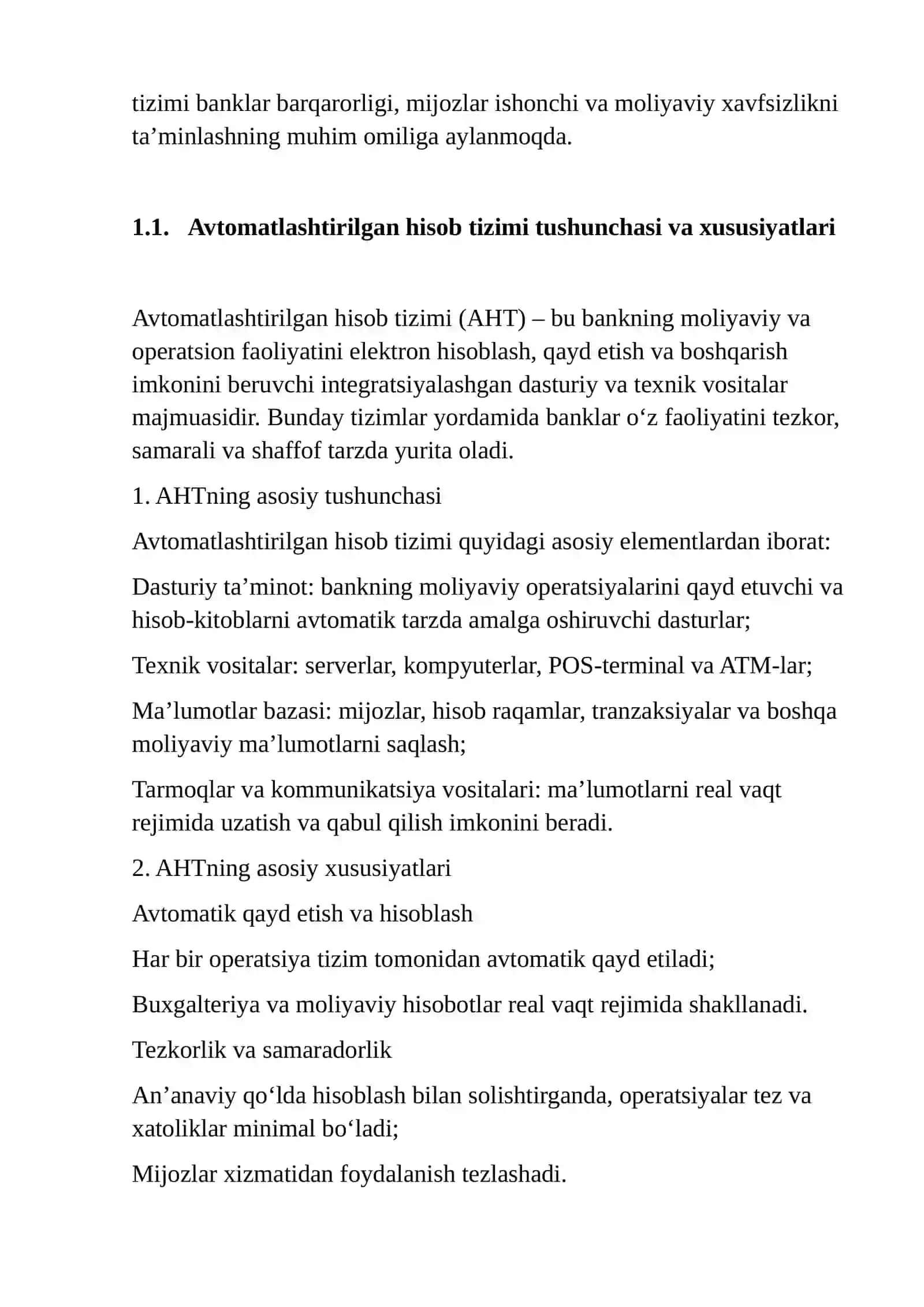 O'ZBEKISTON RESPUBLIKASI TIJORAT BANKLARI AVTOMATLASHTIRILGAN HISOB TIZIMLARIDA AXBOROTNI MUHOFAZA QILISH 4