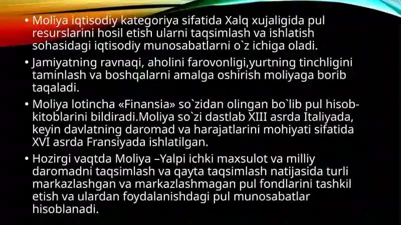 Moliyaning ahamiyati va moliya TIZIMi 4