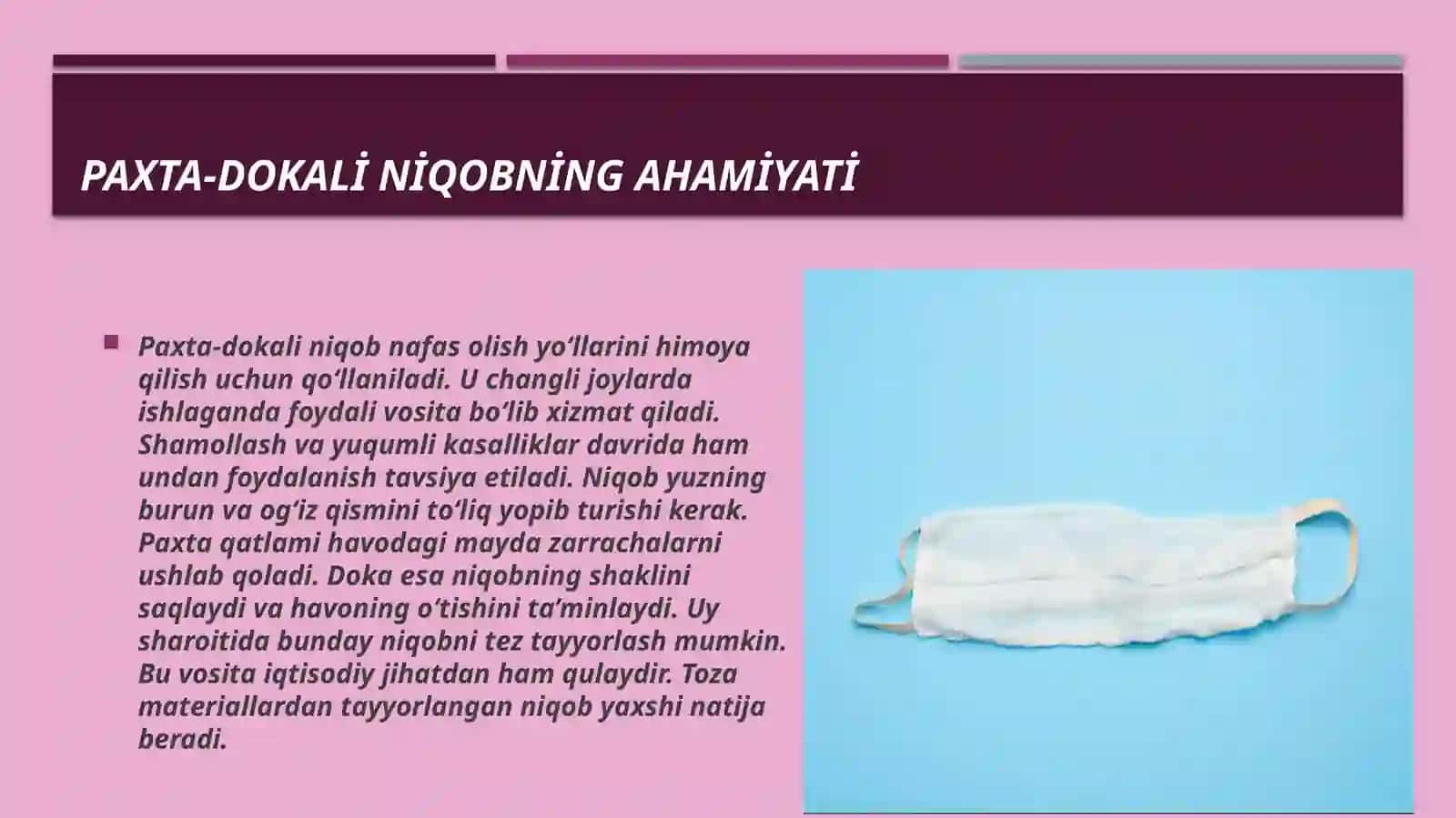 Shaxsiy himoya vositalari: Paxta-doka niqobini tayyorlash 4
