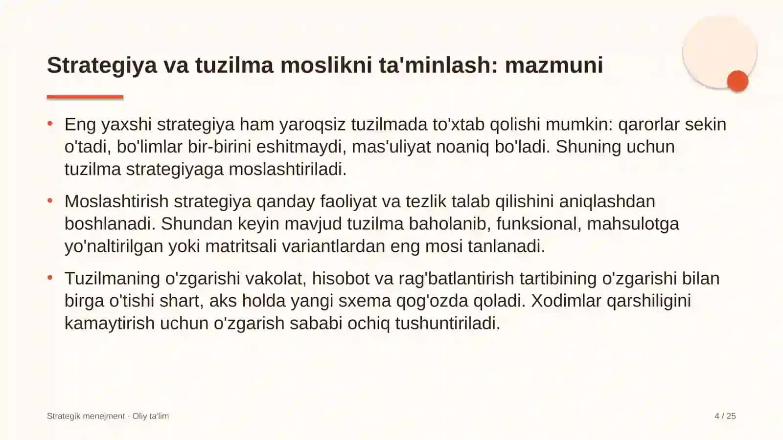patent idoralarida strategiya va tashkiliy tuzilma o'rtasidagi moslikni ta'minlash 5404 4