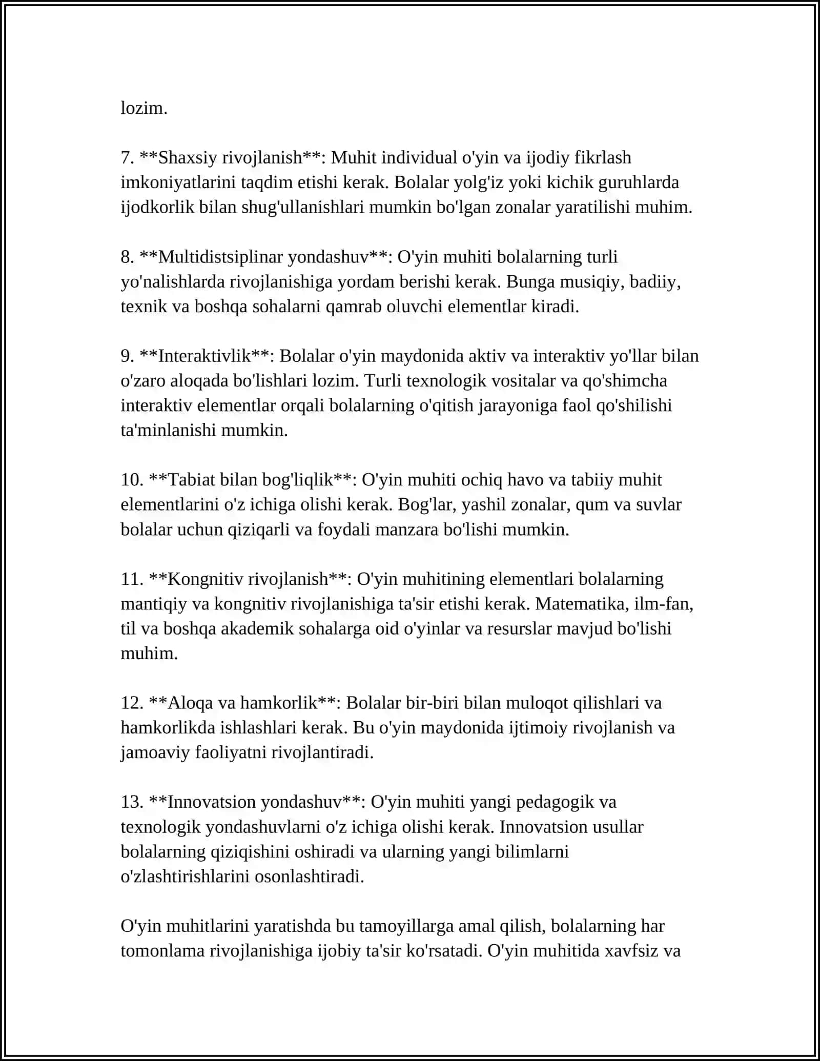 RIVOJLANTIRISH MARKAZLARIDA OʻYIN VA OʻYIN MUHITINI TASHKIL ETISHNING ASOSIY TAMOYILLARI 4