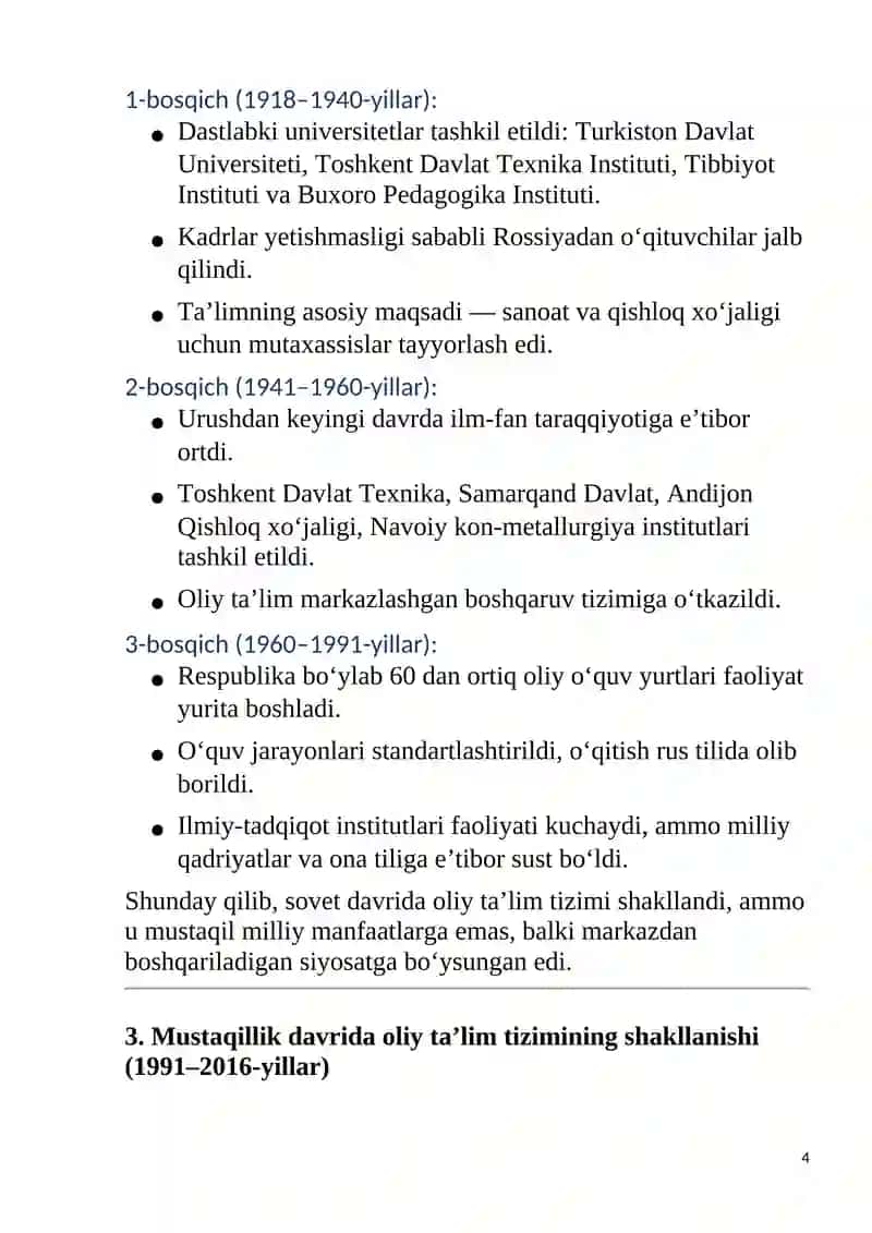 O‘zbekistonda Oliy talim tizimi:islohatlarning yangi bosqishi 4