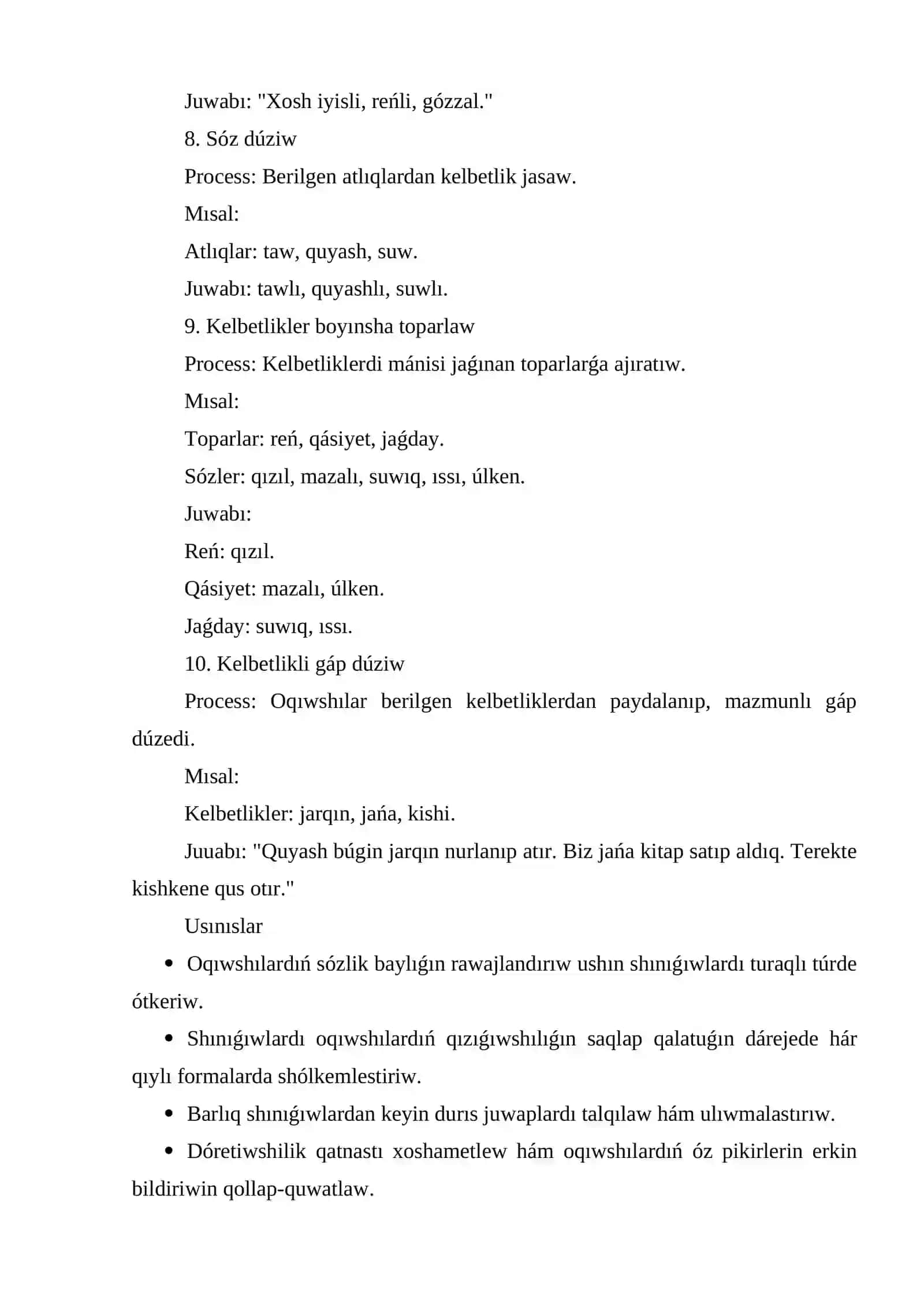 Kelbetlik sóz shaqabın úyreniwdegi leksika-semantikalıq shınıǵıwlar 4